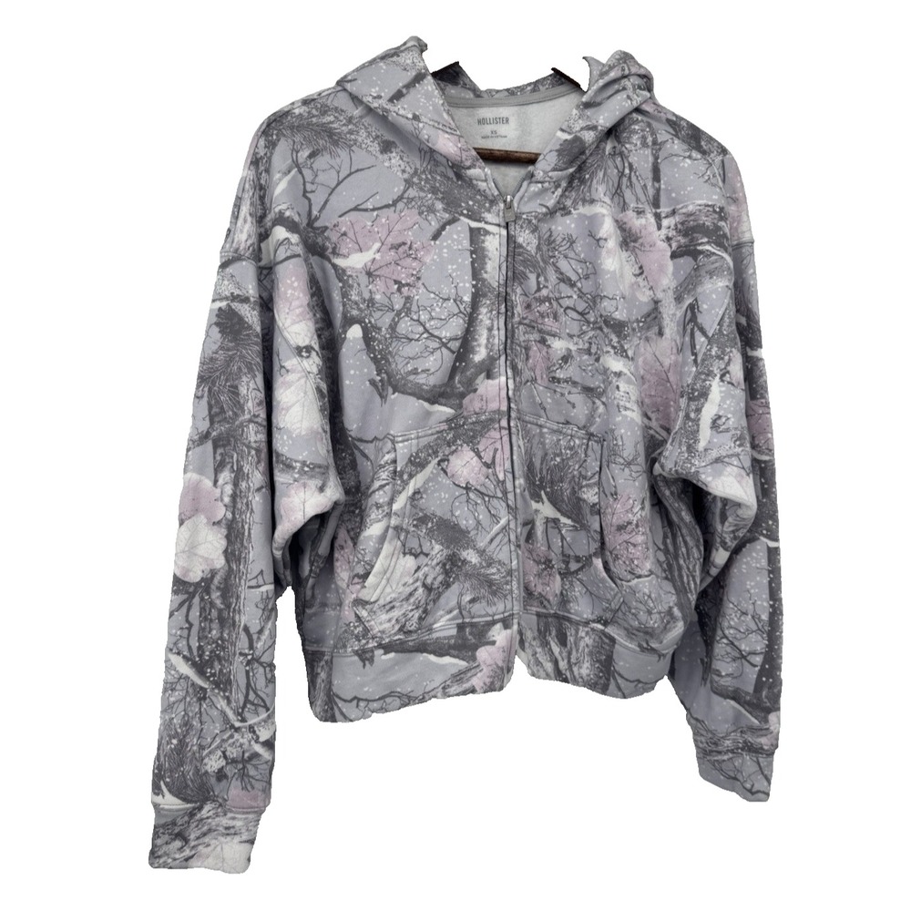Hollister Feel Good Oversized Camo Zip Up Hoodie Sweatshirt Lilac XS Streetwear